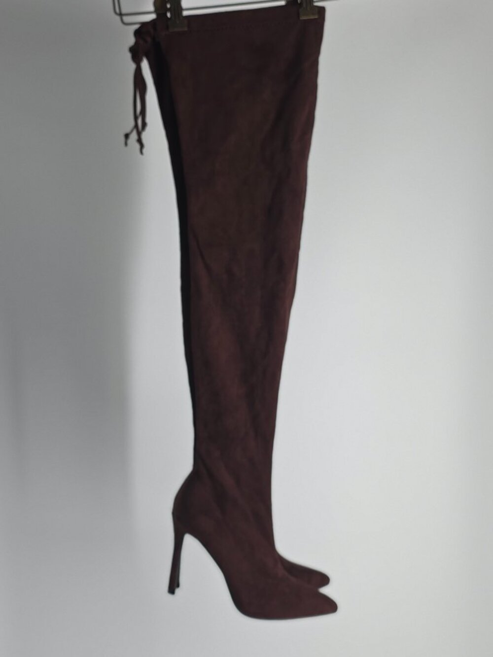 Brown Faux Suede Thigh High Pointed Toe Boots Size 9